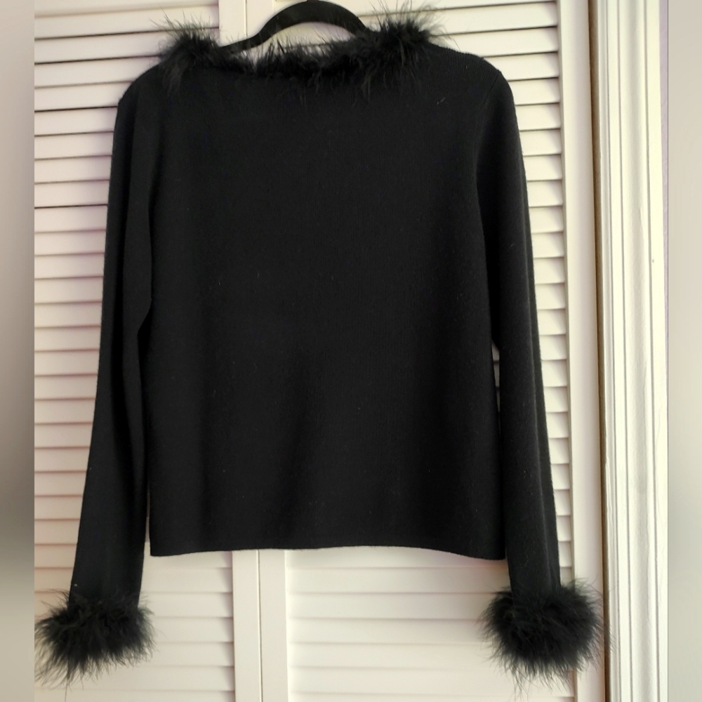 Elegant Black Sweater with Feather Trim